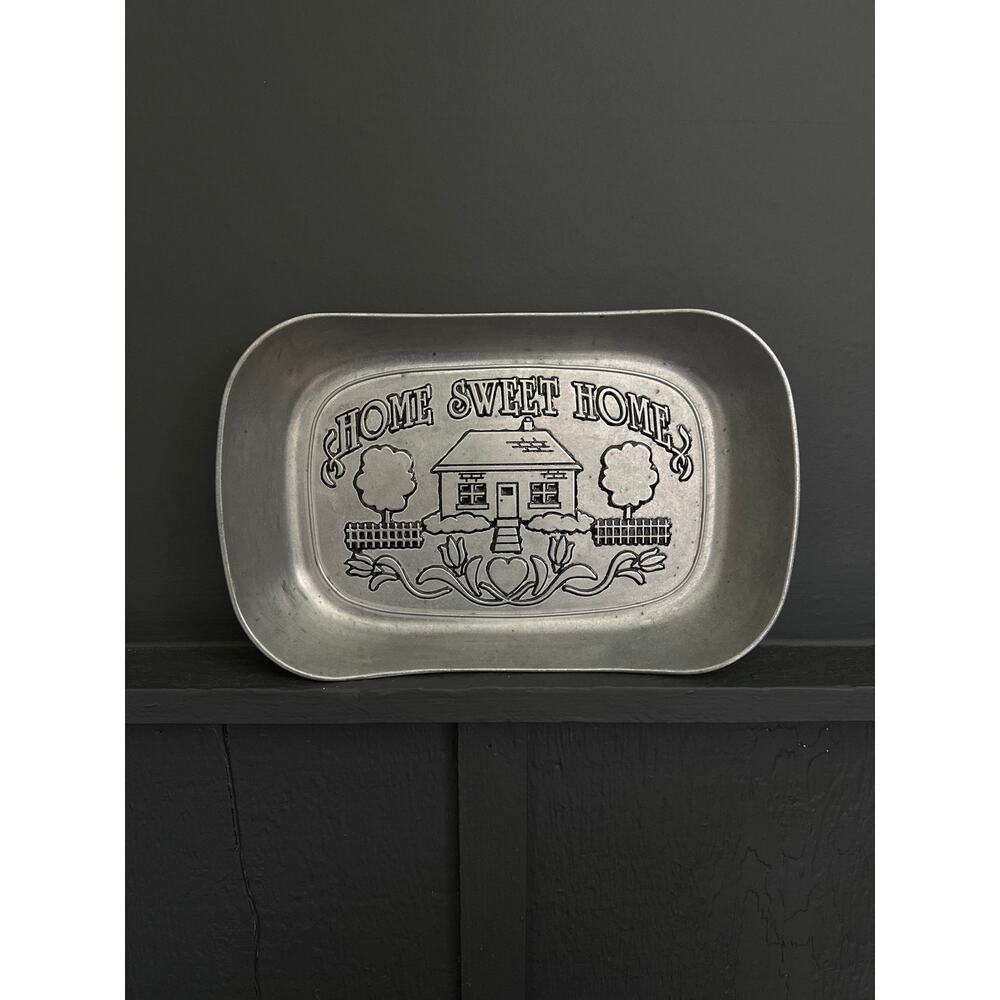 Home Sweet Home Wilton Armetale Pewter Bread Tray Serving Plate Cottage Core